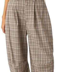 Free People Plaid Wide-Leg Pants - Black and Cream